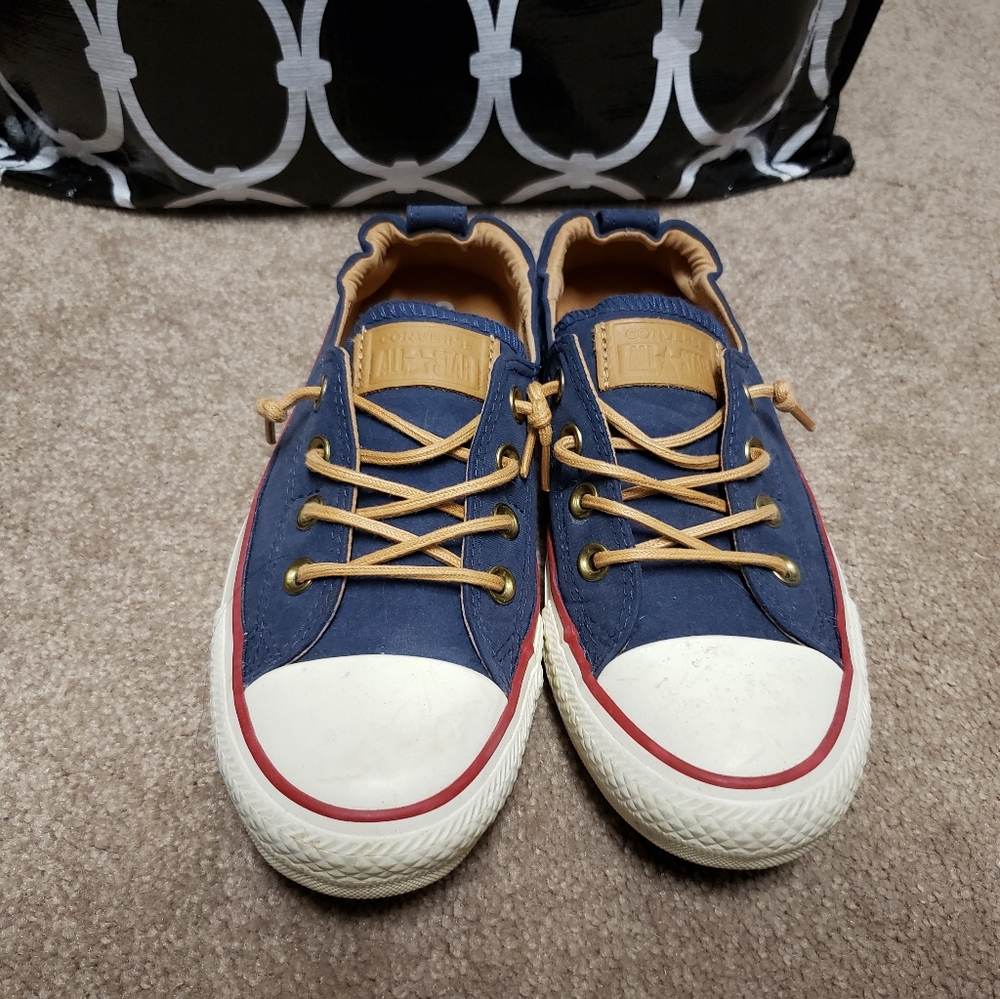 Womens Convers Navy Blue with Orange Size 8